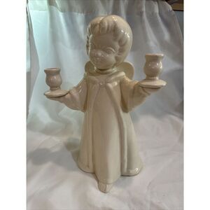 Vintage Glossy White Ceramic Angel Taper Candle Holder‎ 13.5"  See Pictures